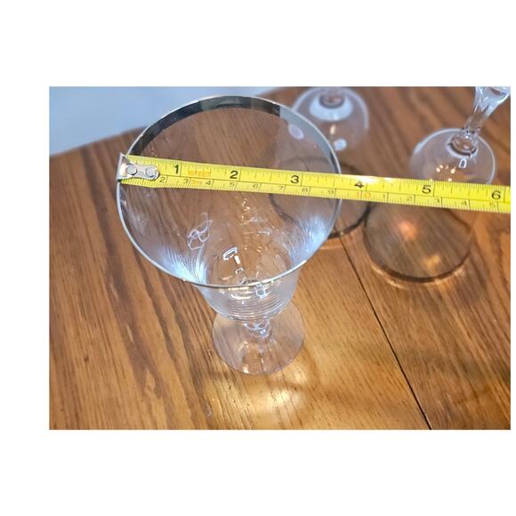 VTG Fostoria Crystal Sheffield 8oz Goblets (4) Clear Platinum Rim 6.75" 1961-82 - Picture 7 of 8